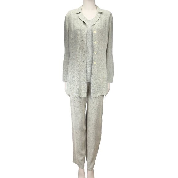 GERARD DAREL VTG 3 Pc Suit Flowy Summer Textured Gray Green Beige Pants Set s 38 - Picture 5 of 14